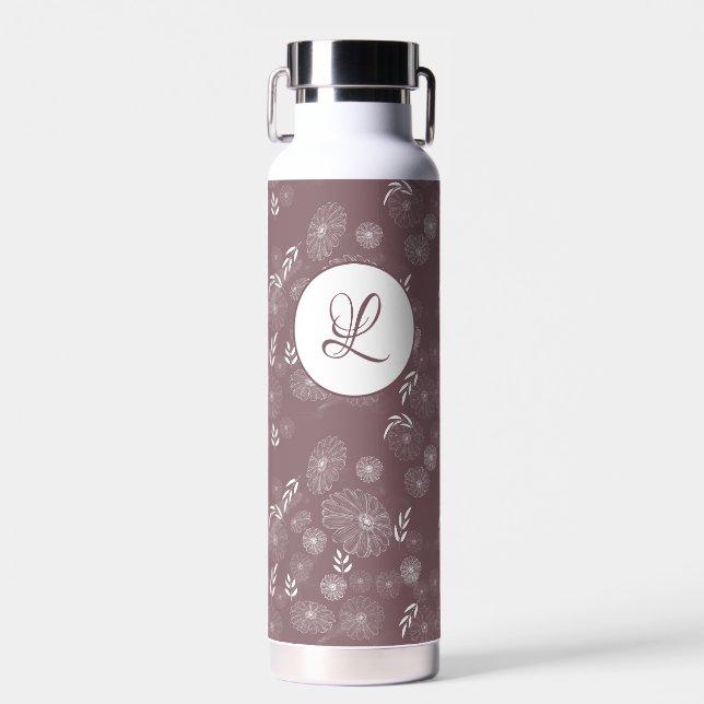 Monogram Beautiful Wild Blume Doodles Muster Trinkflasche (Vorne)
