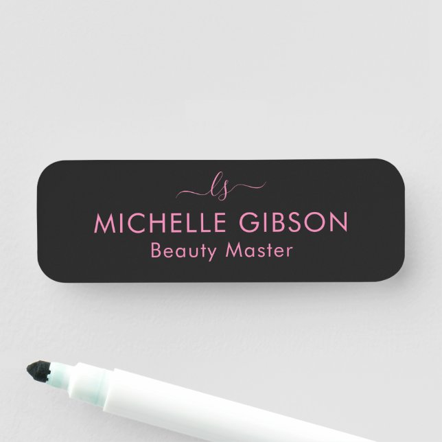Monogram Beauty Professional Studio Pink Schwarz Namensschild (Beispiel)