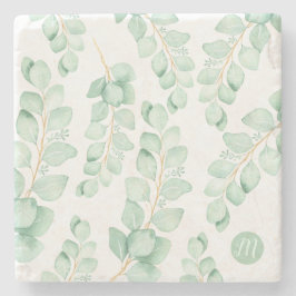 Monogram Beauty Sage Green Eucalyptus Pattern Steinuntersetzer
