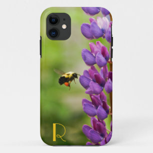 Monogram Bee Lila Lavender White Blume Buds iPhone 11 Hülle