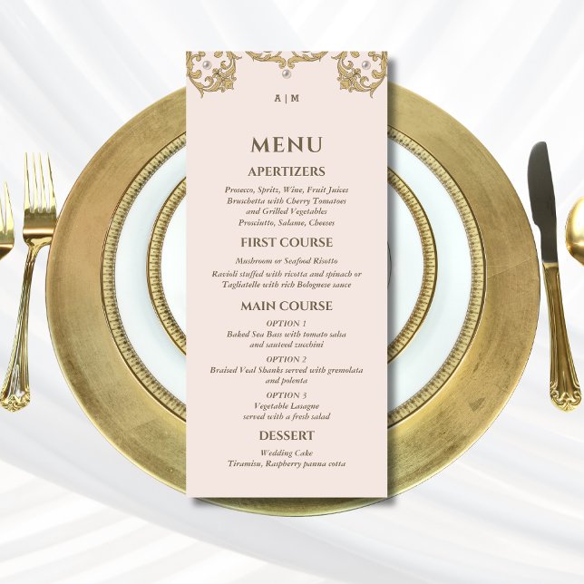 Monogram Beige Viktorianisch Vintage Wedding Menu Menükarte (Von Creator hochgeladen)