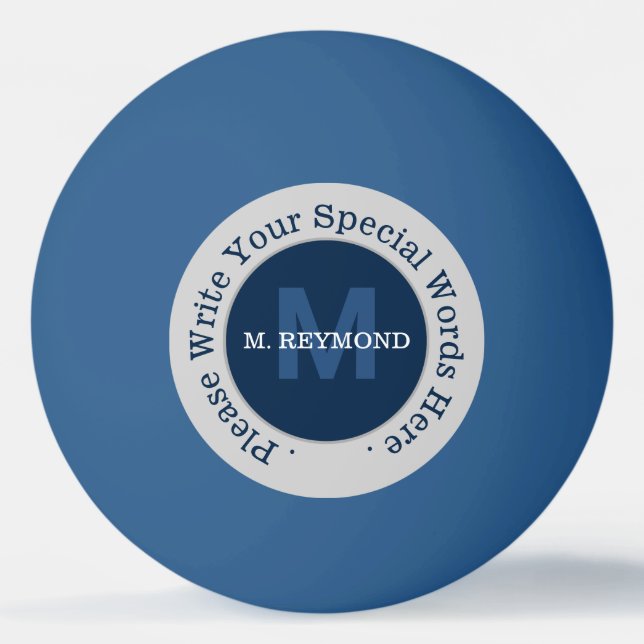 Monogram . Benutzerdefinierter Text auf nice blue  Tischtennisball (Vorderseite)