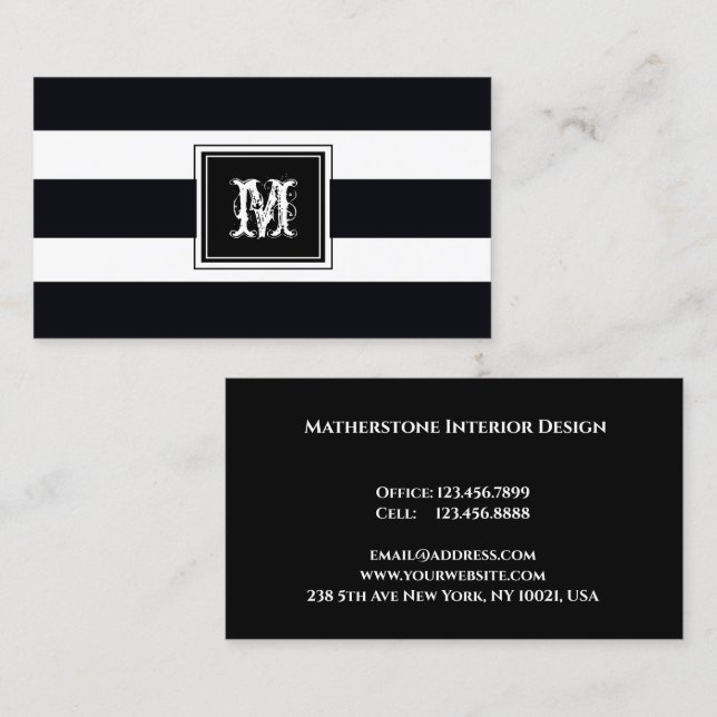 Monogram Beruflich Black & White Modern Visitenkarte (Vorne/Hinten)
