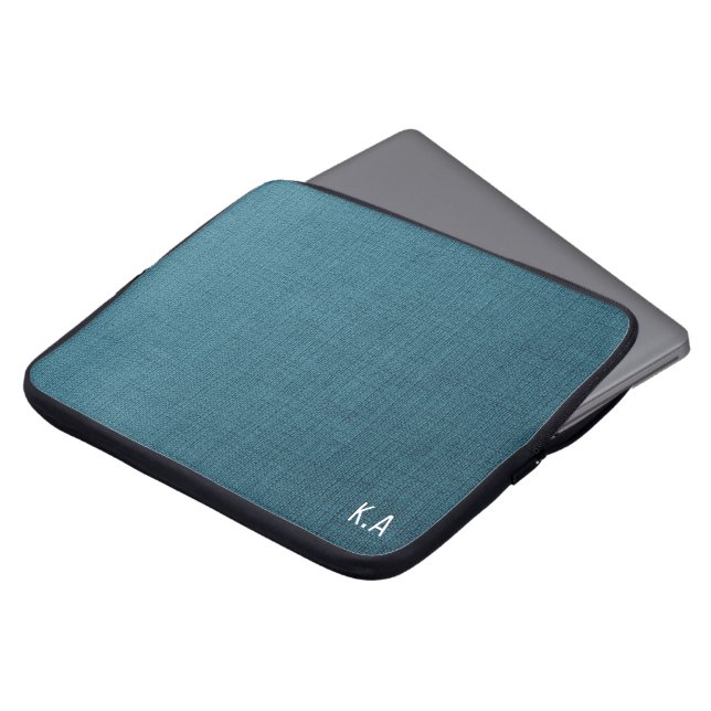 Monogram Beruflich Blue Linen Textur Laptopschutzhülle (Vorne Oben)
