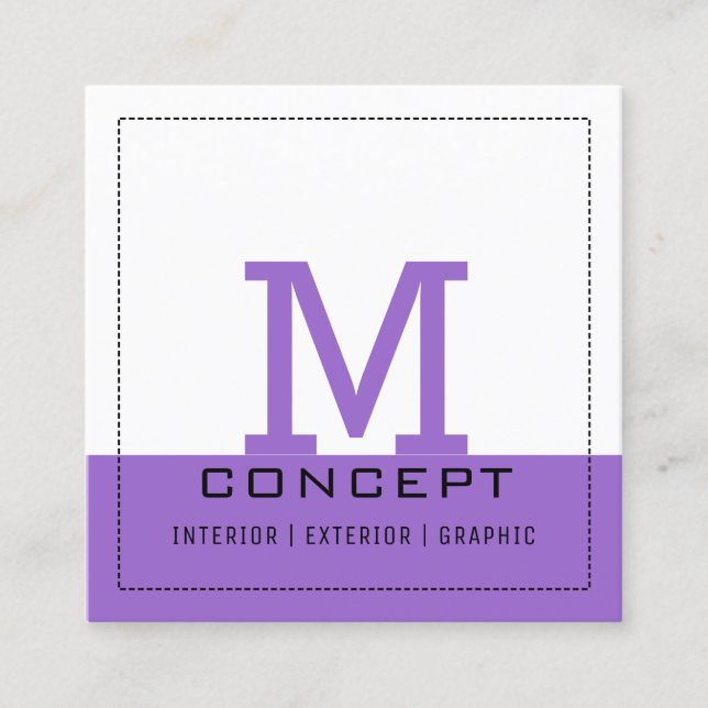 Monogram Beruflich Modern Amethyst Quadratische Visitenkarte (Vorderseite)