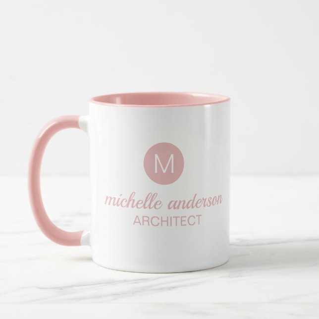 Monogram, beruflicher Architekt Initial Pink White Tasse (Links)