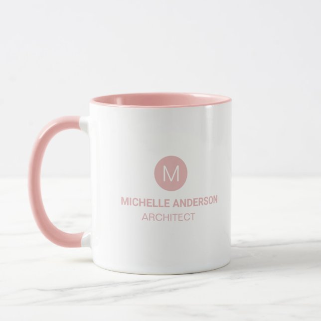 Monogram, beruflicher Architekt Initial Pink White Tasse (Links)