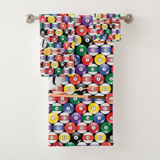 Monogram Billiard Pool Ball Design Badhandtuch Set (Insitu)
