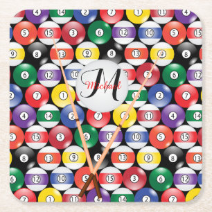 Monogram Billiard Pool Ball Design Rechteckiger Pappuntersetzer