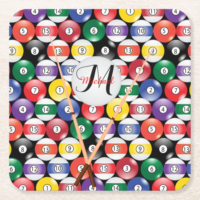 Monogram Billiard Pool Ball Design Rechteckiger Pappuntersetzer (Vorderseite)