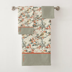 Monogram Bird Antique Vintag Holly Neutral Farben Badhandtuch Set