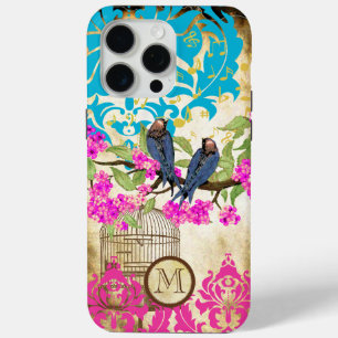 Monogram Birdcage Bird Damask Floral iPhone 15 Pro Max Hülle