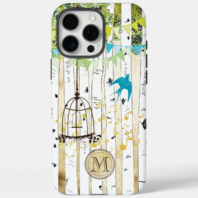 Monogram Birdcage Niedlich Bird Birch Tree iPhone  Case-Mate iPhone Hülle (Rückseite)