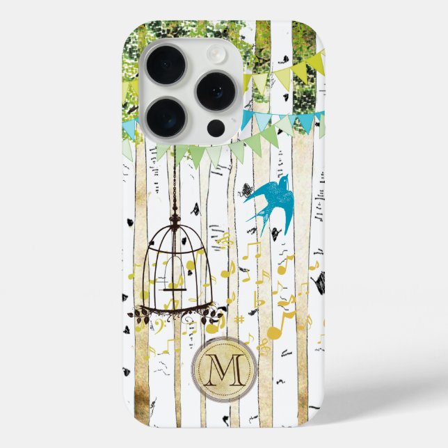 Monogram Birdcage Niedlich Bird Birch Tree iPhone  Case-Mate iPhone Hülle (Rückseite)