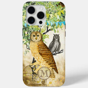 Monogram Birdcage Vintag Owl Birch Tree iPhone iPhone 15 Pro Max Hülle