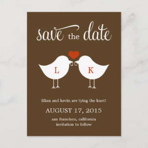 Monogram Birds Save the Date Card Ankündigungspostkarte