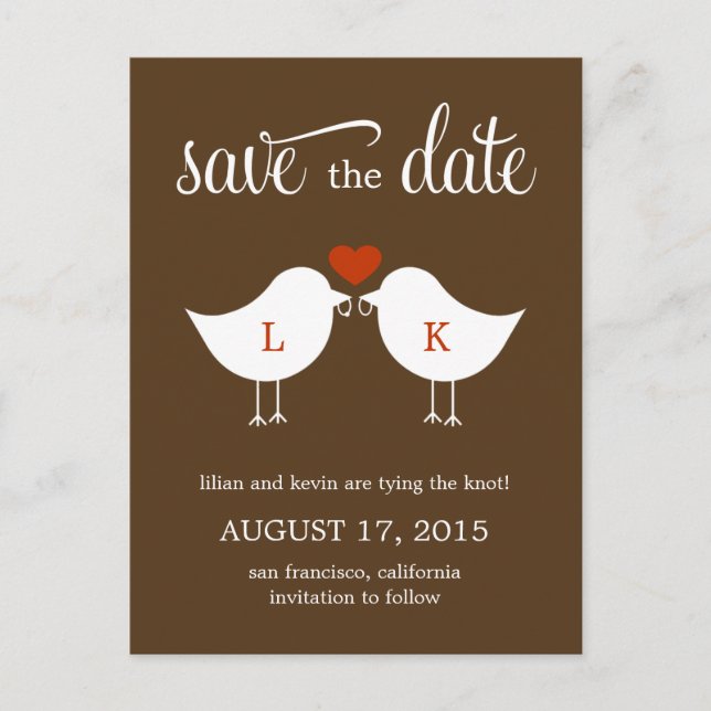 Monogram Birds Save the Date Card Ankündigungspostkarte (Vorderseite)