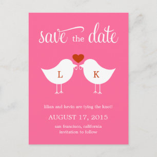 Monogram Birds Save the Date Card Ankündigungspostkarte