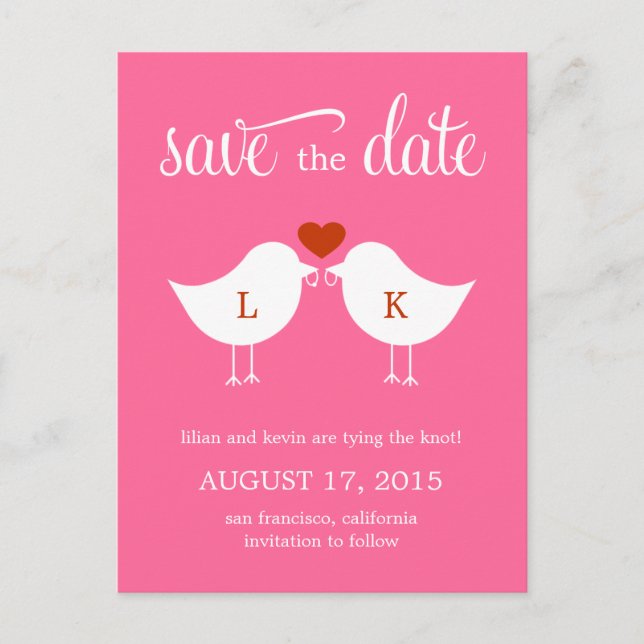 Monogram Birds Save the Date Card Ankündigungspostkarte (Vorderseite)
