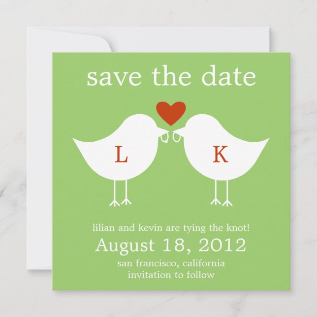 Monogram Birds Save the Date Card - Limon (Vorderseite)