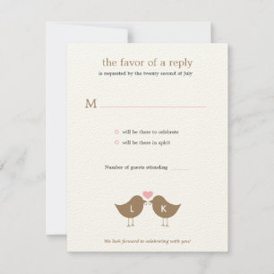 Monogram Birds Wedding RSVP/Response Card - Latte RSVP Karte