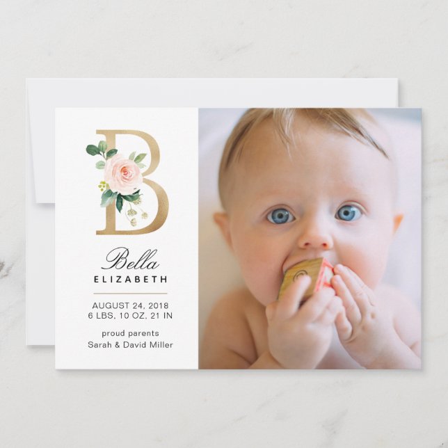 Monogram Birth Announcement Ankündigung (Vorderseite)