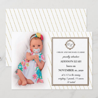 Monogram Birth Announcement Einladung