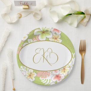 Monogram Birthday Elegant Tropical Pappteller