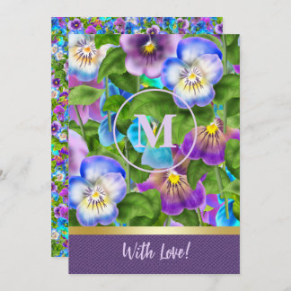 Monogram Birthday Pansy Violet Blume Wasserfarbe Einladung