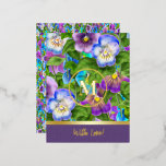 Monogram Birthday Pansy Violet Blume Wasserfarbe Folien Feiertagspostkarte<br><div class="desc">Monogram Happy Birthday Pansy Violet Blume Aquarell Dekoration. Schönes Design mit Pansy Violet Blume, floral Stilvolles Design, Viola Tricolor Pansy Aquarellfarben Illustration Muster lila und grün Blätter Blumenmuster, Wünsche Text "Mit Liebe!"! Textvorlage. Personalisieren Sie sie, indem Sie Ihren Wunschtext und Ihre Namen hinzufügen. Einladungen & Stationery > Grußkarten > Holiday...</div>