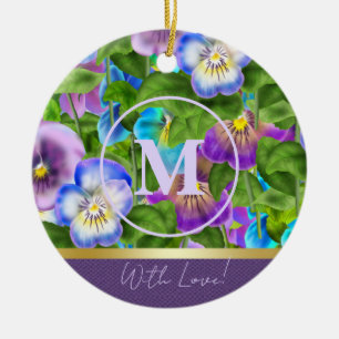 Monogram Birthday Pansy Violet Blume Wasserfarbe Keramik Ornament