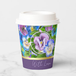 Monogram Birthday Pansy Violet Blume Wasserfarbe Pappbecher