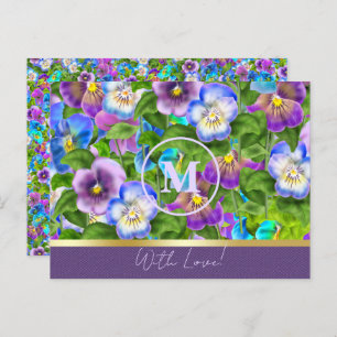 Monogram Birthday Pansy Violet Blume Wasserfarbe Postkarte