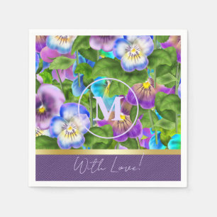 Monogram Birthday Pansy Violet Blume Wasserfarbe Serviette