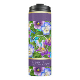 Monogram Birthday Pansy Violet Blume Wasserfarbe Thermosbecher