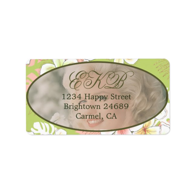 Monogram Birthday Photo Tropical  Adressaufkleber (Vorne)