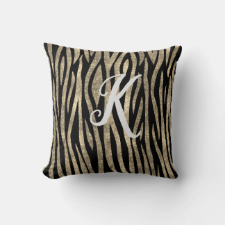 Monogram Black and Gold Glitzer Zebra Print Kissen