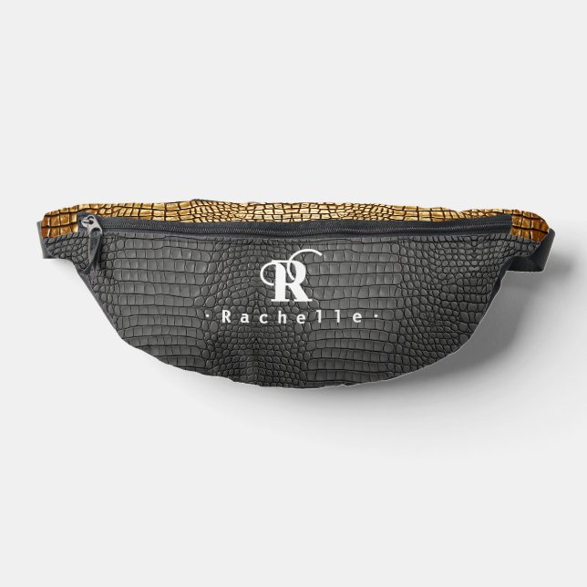 Monogram Black and Gold Imitate Schlangenhaut Bauchtasche (Ablage )