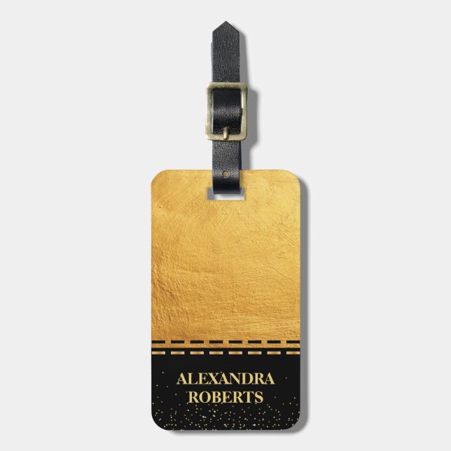 Monogram Black and Gold Luxury Design Gepäckanhänger (Vorderseite vertikal)