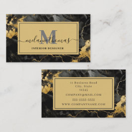Monogram Black and Gold Marble Visitenkarte