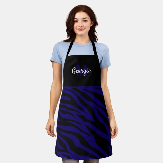 Monogram Black and Navy Blue Zebra Stripes Schürze (Getragen)