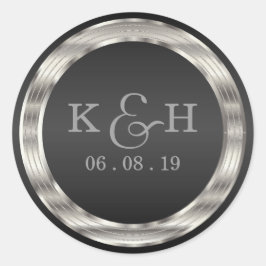 Monogram Black and Silver Metallic Round Labels Runder Aufkleber