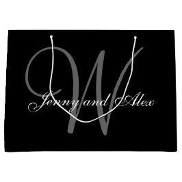 Monogram Black and Silver Wedding Große Geschenktüte