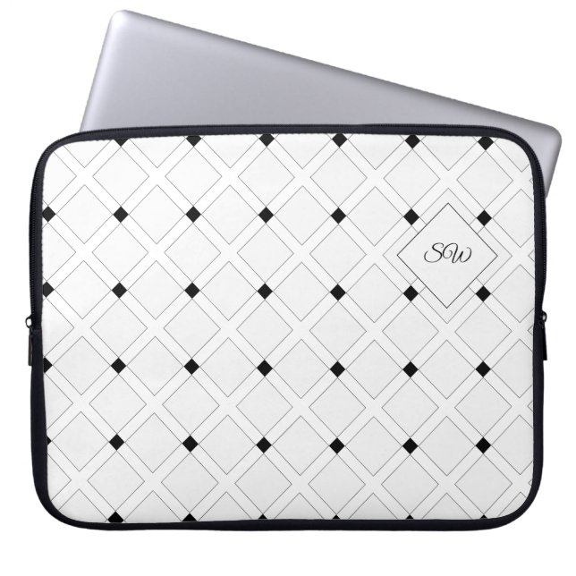 Monogram Black and White Art Deco Quadrate Laptopschutzhülle (Vorderseite)