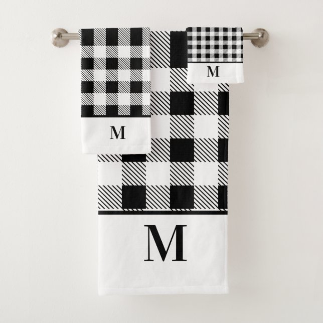 Monogram Black and White Buffalo Kariert Badhandtuch Set (Insitu)