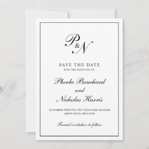 Monogram Black and White Formal Elegante Wedding Save The Date