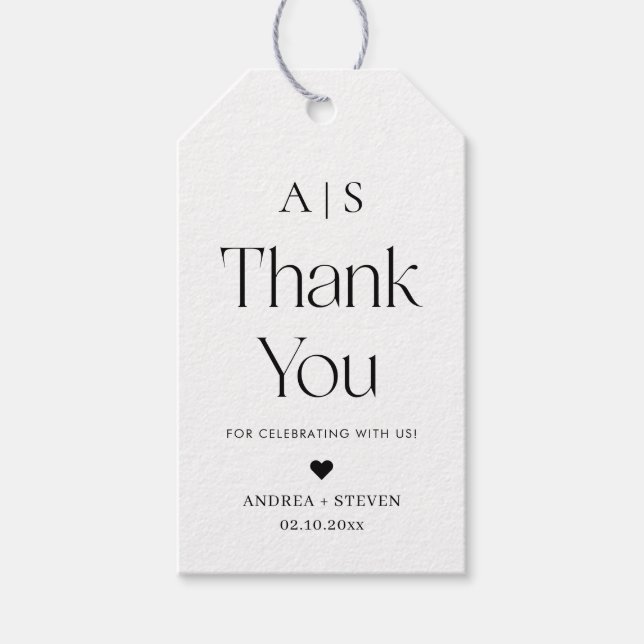 Monogram Black and White Gastgeschenk Hochzeit Dan Geschenkanhänger (Vorderseite)