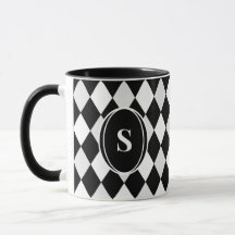 Monogram Black and White Harlequin Diamond Pattern