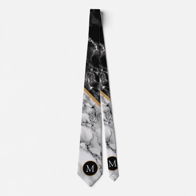 Monogram Black and White Marble Neck Tie Krawatte (Vorderseite)