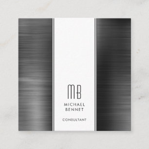 Monogram Black and White Metallic Foil Consultant Quadratische Visitenkarte